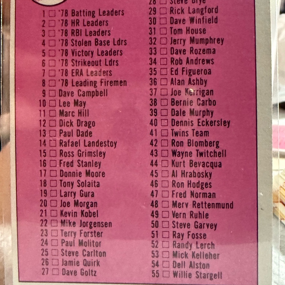 Topps 1979 checklist all 6 cards